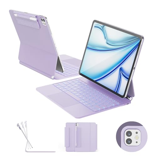 for iPad Air 13-inch Case with Keyboard M4M3M2 202620252024 & iPad Pro 12.9 6th5th4th3rd Magic Keyboard, 11-Color Backlight with Safe Pencil Buckle, Multi-Touch Trackpad, Purple