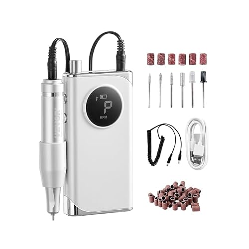 VEVOR Electric Rechargeable Nail Drill, 40,000RPM Portable Cordless Nail E File Machine, LCD-Display Acrylic Gel Grinder Tool with 6 Bits and 50PCS Sanding Bands for Manicure Pedicure Carve Polish