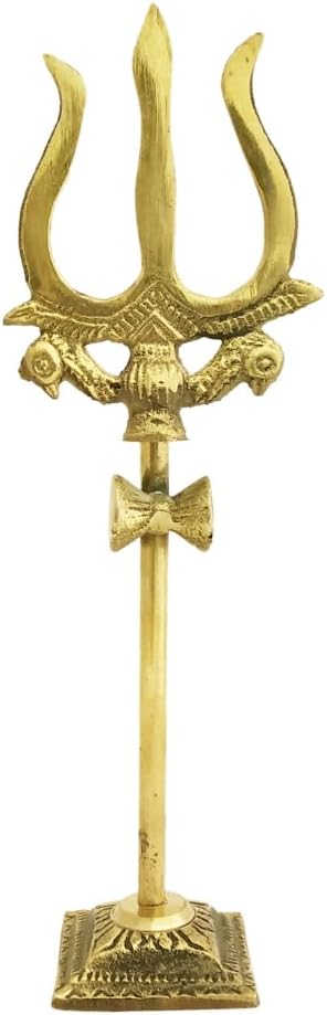 Shiva Trishul Damru with Stand in Brass