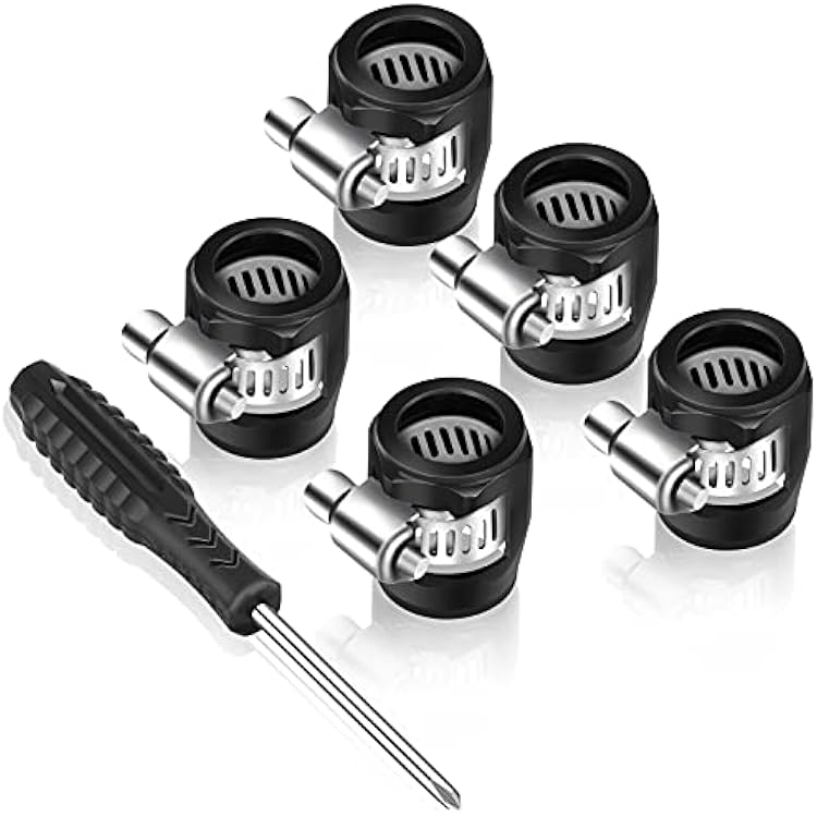 Thinkday Flexible Rubber Hose Pipe Clamps 6an Finisher Clamp with Screwdriver Black Pipe Finisher Clamps Hose Clamp Connectors for 38 FuelGasAirOil and Water Tube, Pack of 5