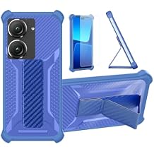 Aroepurt Case for Asus Zenfone 9 Phone Case Stand Cover [with Tempered Glass Screen Protector] Hybrid Case [Folding Support Magnetic] [Frosted Anti-Fingerprint] Blue