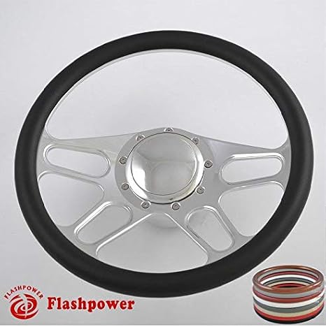 BLACK 14" BILLET ALUMINUM 9 HOLE STEERING WHEEL KIT W/HORN BUTTON & ADAPTER FOR GM 1969-1994