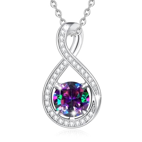 FANCIME Birthstone Necklaces for Women Fine Jewelry Sterling Silver Infinity Pendant Anniversary Birthday Mothers Day Gifts for Her Women Wife Mom Lady Daughter, Chain 162 Extend