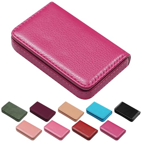 Business Credit Card Holders, Magnetic Sealing Anti Drop, PU Leather Debit Card Protector Organizer Case Rose Red
