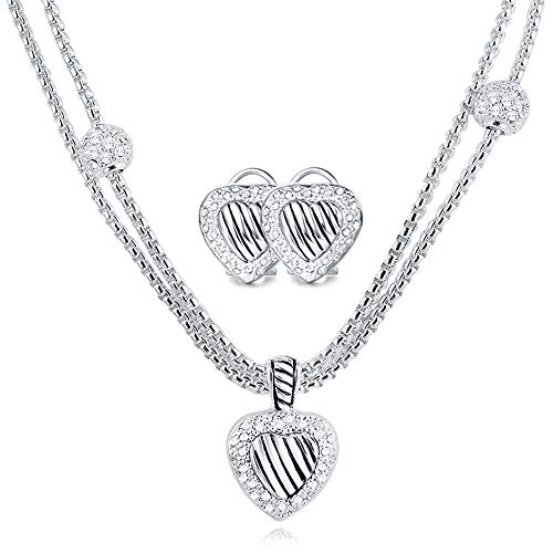UNY Designer Inspired Classic Elegant Cable Wire Heart Women Jewelry Sets Short Necklace 40cm and Earring