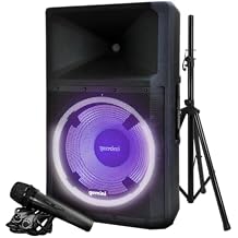 Gemini 15 300W Bluetooth PA Speaker System DJ Loudspeaker with Stand, Wired Mic, LED Lights, TWS Stereo Pairing, 3-Channel Mixer, EQ Control AC Powered (GSP-L2200PK)