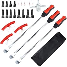 Riseuvo 15" Tire Spoon Kit, Tire Changing Kit for Motorcycle Bike Mower Tractor ATV, Tire Removal Tool Set with Rim Protectors, Valve Tool, Valve Cores, Caps, Stems(TR414 TR413 TR412), Storage Bag