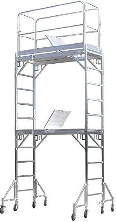 CBM Scaffold Aluminum Rolling Tower Standing at 12' Height with Hatch Deck Guard Rail U Lock