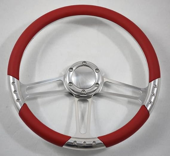 14'' Billet Steering Wheel Red Half Wrap w/Horn button