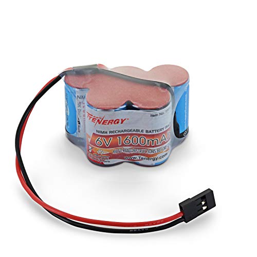 Tenergy 6V 1600mAh Rechargeable Side by Side Hump Battery Pack, NiMH Receiver Battery Pack with Hitec Connector for RC Trucks, RC Cars, and RC Hobby Electronics