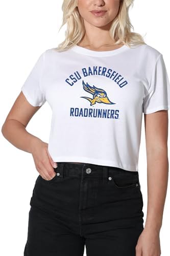 Official Collegiate Large Distressed Logo Womens Apparel Crop Top T-Shirt Collection, White