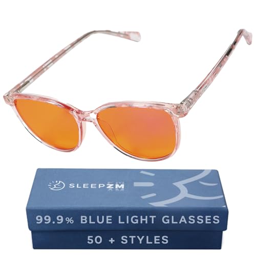 Sleep ZM Blue Light Blocking & Light Sensitivity Glasses - 8 Lens Types for Comfort, Relaxation, Sleep & Relief - 50 Styles - Pink Dot Wayfarer - Orange SleepAid Lens