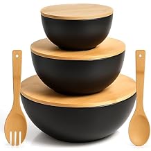 Vdomus Salad Serving Bowls with Lids - 5x10x10-Inch Bamboo Fiber Bowl Set with Wooden Lids - Multi-Purpose Bowl and Board Set for Kitchen - Mixing Bowl Set for Serving and Preparing Food - Set of 3