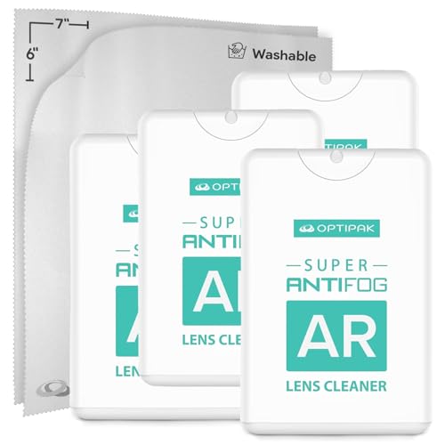 Anti Fog Spray for Glasses Slim Portable Travel Friendly Antifog Cleaner with Microfiber Cloth for Eyeglasses, Goggles, Sunglasses - Eyeglass Defogger Spray for Mask Wearers 20 mL 4 pack