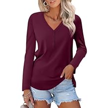 Minetom Women's Long Sleeve V Neck T Shirts Henley Tops Casual Shirts Blouses