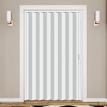 DIYHD 60X80in Interior Accordion Door,White Double Layer PVC Folding Door for Closet & Doorway, No Floor Track, Space-Saving Closet Doors, Includes Mounting Hardware,Handle,Latch, Close Left/Right
