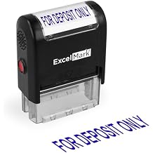 ExcelMark for Deposit ONLY - A1539 Self Inking Rubber Bank Stamp - Blue Ink