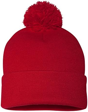 Sportsman Pom-Pom 12 Knit Beanie One Size Red