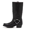 Women's Square Toe Pull On Mid Calf Biker Riding Boots Chunky Block Heel Cowboy Western Motorcycle Booties With Buckle Studs