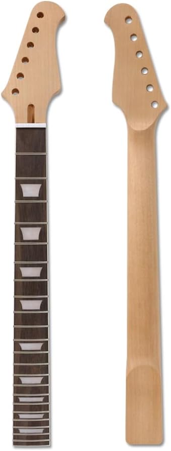 Unfinished 22 Fret Electric Guitar Neck, 24.75" Scale Mahogany Neck with Flowerpot Inlay Rosewood Fretboard Bolt-On Replacement Neck for Guitar Builds