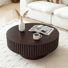 Rovibek Fluted Round Coffee Table, 31.5" Modern Wooden Coffee Table with Fluted Base, Circle Accent Center Table for Living Room Apartment Office Small Space, Easy Assembly (Brown)