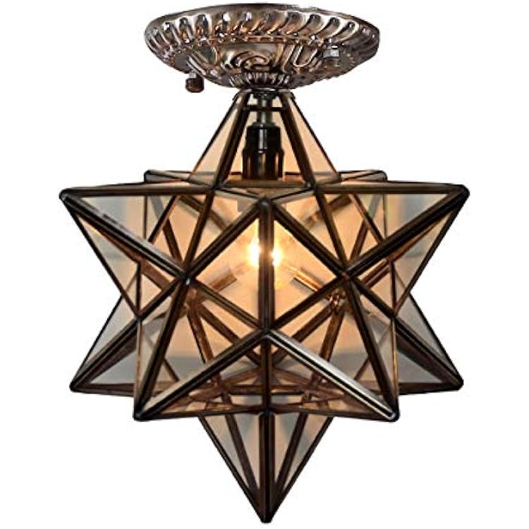Bieye L10821 12-inch Moravian Star Tiffany Style Stained Glass Semi Flush Mount Ceiling Fixture, Suitable for Decorating Room Clear Glass
