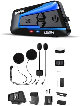 LEXIN B4FM Motorcycle Bluetooth Headset Single Pack, with 36mm Speakers, Audio Kit & Bracket Kit, for Multiple Helmets Use