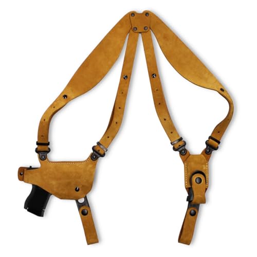 Premium Suede Leather Shoulder Holster with Single Magazine Carrier Fits XDS SubCompact 94045 3.3 Barrel, Right Hand Draw, Natural Color #1419#