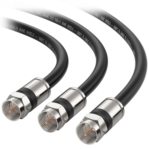 Cable Matters 3-Pack RG6 Coaxial Cable - 3ft, [CL2 Rated for in-Wall Use]CM Quad Shield Coaxial Cable, Short Coax Cord for TV, Digital Router, Satellite Receiver and More, Black