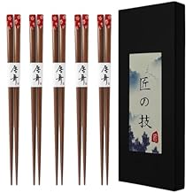 JapanBargain 4514, Bamboo Chopsticks Reusable Japanese Chinese Korean Wood Chop Sticks Hair Sticks 5 Pair Gift Boxed Set Dishwasher Safe, 9 inch (Red-Sakura)