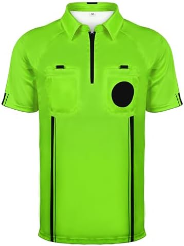 Men Referee Shirt, YellowGreen Soccer Referee Jersey, Mens Official Pro Soccer Referee Shirt with Pocket