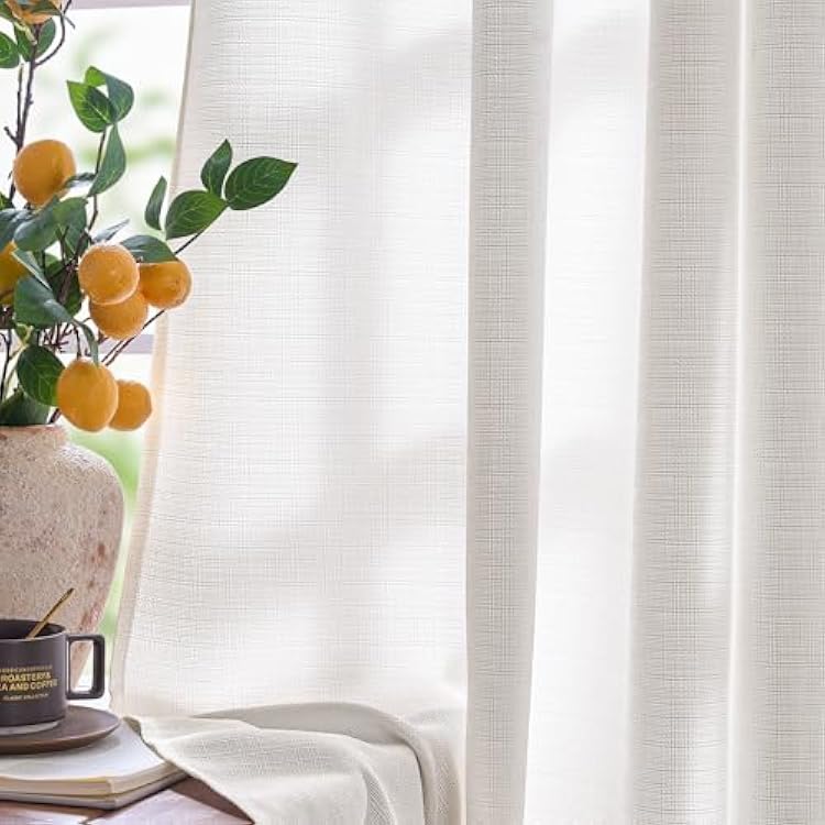 jinchan White Linen Textured Curtains 84 Inches Long 2 Panels Sets for Living Room Grommet Top Light Filtering Window Drapes for Bedroom