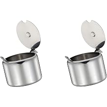 Dwang 2Set Silver 285ml Stainless Steel Sugar Bowl with Spoon,Sugar Bowl Condiment Seasoning Pot Sugar Canister with Spoon - Portable Useful Practical Dinnerware