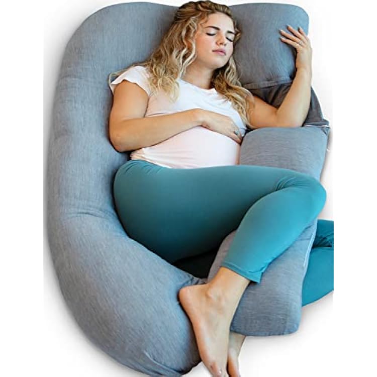 Pharmedoc Pregnancy Pillows, U-Shape Full Body Pillow Removable Cooling Cover -Dark Grey Pregnancy Pillows for Sleeping Body Pillows for Adults, Maternity Pillow and Pregnancy Must Haves