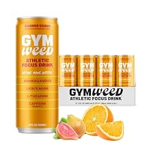 GYM WEED Athletic Focus Drink with KSM-66 Ashwagandha, Lion's Mane Mushroom, L-Theanine, 200mg Green Tea Caffeine with Natural Sweeteners Orange Guava Flavor, 12 Pack