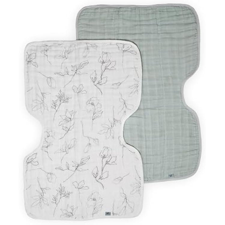 Little Unicorn 100% Natural Organic Cotton Burp Cloth 2 Pack | Ultra-Absorbent & Soft Muslin Fabric | Larger Size & Ergonomic Design Pencil Floral  White Sage