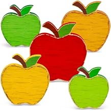 Tieshankao 5PCS Back to School Decorations Wooden Apple-Shaped Signs Retro Wood Tiered Tray First Day of School Teacher Appreciation Week Fall Decor for Classroom Home Office Desk Centerpieces