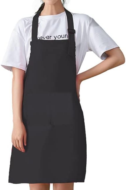 1 Black Bib Apron Adjustable Water Oil Resistant with 2 Pockets Cooking Kitchen Aprons for Women Men Chef...