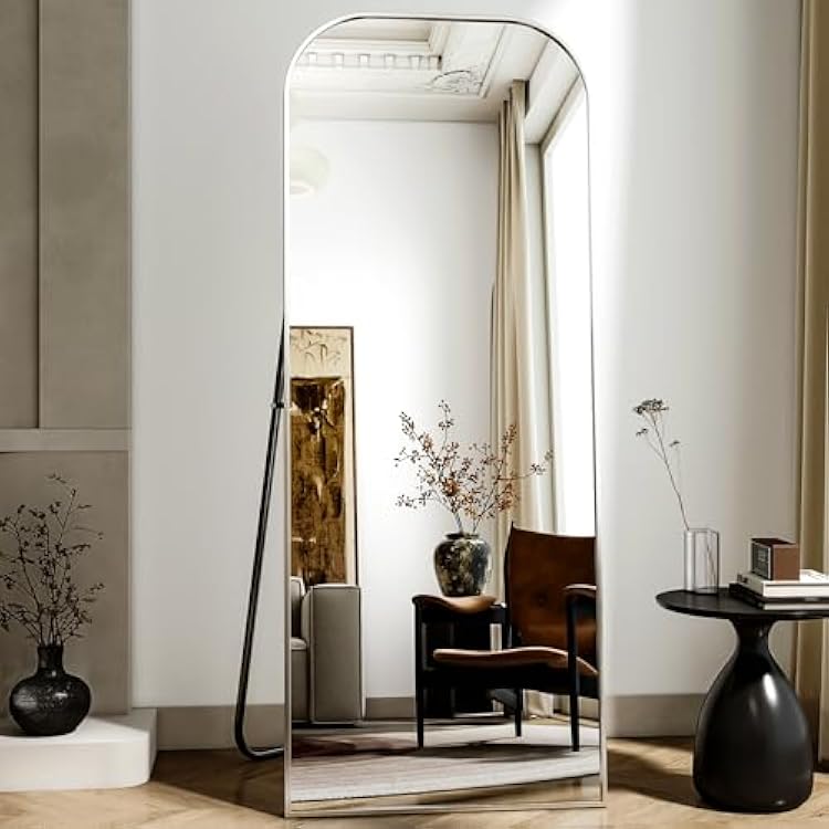 56x21 Inch Full Length Mirror - Large Floor Standing & Wall Mountable Full Body Mirror with Sturdy Aluminum Frame, Arched Top Design, Freestanding or Hanging for Bedroom, Living Room, Cloakroom,Silver