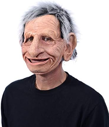 Zagone Studios Alfred Mask, Old Man Latex Mask with Mouth Movement, Old Male with a Happy Grin and Grey Hair