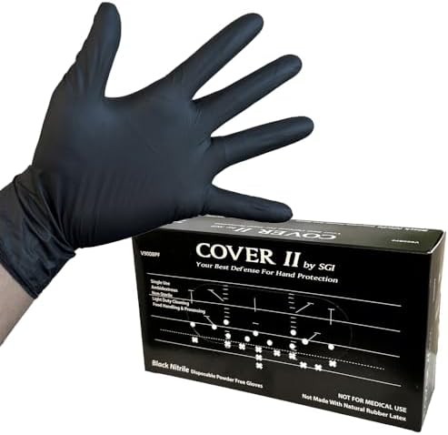 InkBed Black Nitrile Disposable Gloves 5 Mil Thickness Powder-Free Textured Fingertips Chemical Resistance, Large