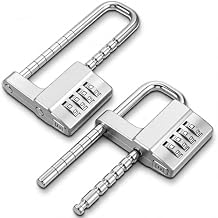 2Pcs 4Digit Combination Cabinet Lock U Shaped Code, Stainless Steel Adjustable Padlock with Code, Waterproof Metal Long Shackle Lock Retractable for Outdoor College Fences Sports Locker Gym