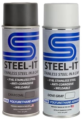Steel-It Polyurethane Aerosol, Stainless Steel in a Can Protects Against Corrosion, Industrial Paint Coatings, Weldable, Easy to Apply, (1 Can Charcoal & 1 Can Dove Gray)