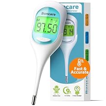 Boncare 9 Seconds Basal Body Thermometer for Ovulation, Oral Thermometer for Adults and Kids - Accurate Rectal Thermometer, with Fever Alarm and Large Display (Sky Blue)