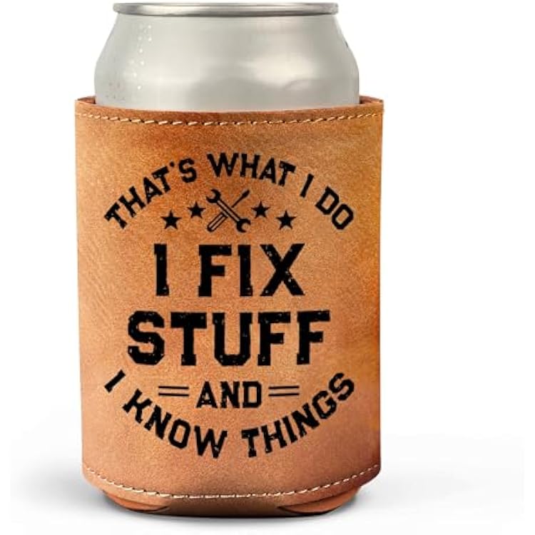 Birthday Gifts for Men, Dad - Christmas Gifts for Men, Dad - White Elephant Gifts for Adults, Stocking Stuffers for Mens, Dads - Cool Mens Birthday Gift Ideas Leather Can Cooler 12 oz
