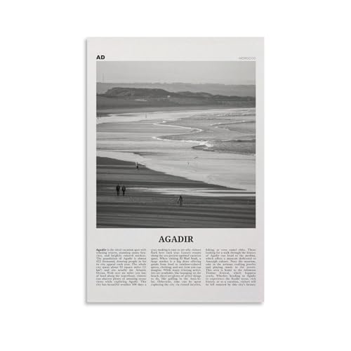 Agadir Print Black And White, Agadir Wall Art, Agadir Poster, Agadir Photo, Agadir Map, Agadir Wall Poster Decorative Painting Canvas Wall Art Living Room Posters Bedroom Painting 12x18inch30x45cm