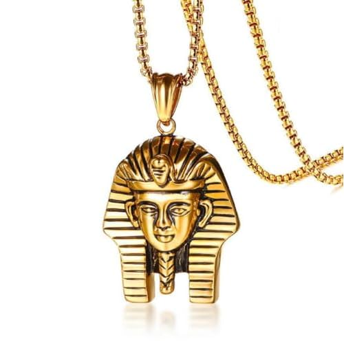 Egyptian Pharaoh Pendant, Gold Pharaoh Head Necklace for Men, Hip Hop Pharaoh Portrait Necklace Egyptian King Pharaoh Charm Jewelry, Punk Pharaoh Amulet Pendant Necklace for mens