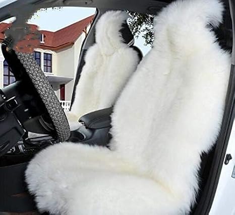 Genuine Australian Sheepskin Car Seat Cover Universal Fit Natural Wool Seat Cushion Covers Soft Warm Plush Seat Cover for Winter White