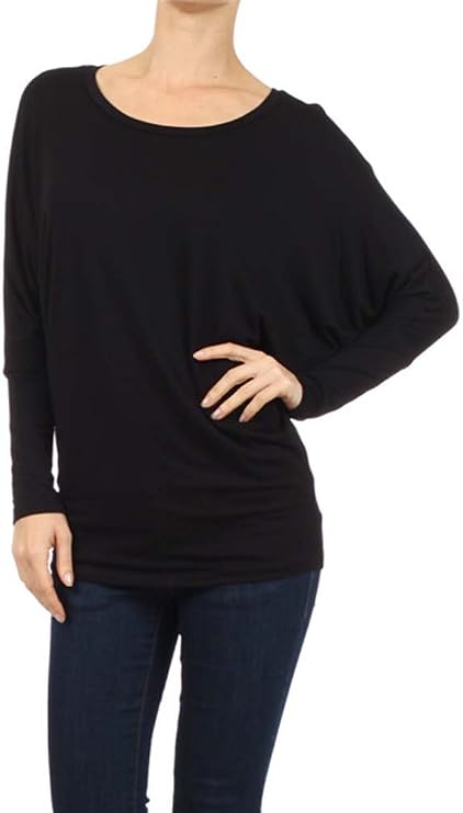 Private Label WOMEN'S Jersey Knit Dolman Tunic Top MADE IN USA (Medium, Black)