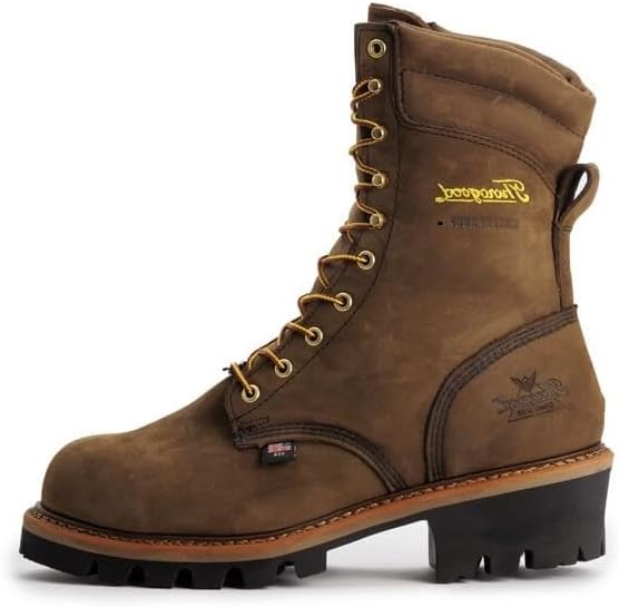 Thorogood Logger Series 9 Waterproof Steel Toe Work Boots for Men - Premium Leather with Storm Welt Construction and Slip-Resistant Vibram Outsole; EH Rated